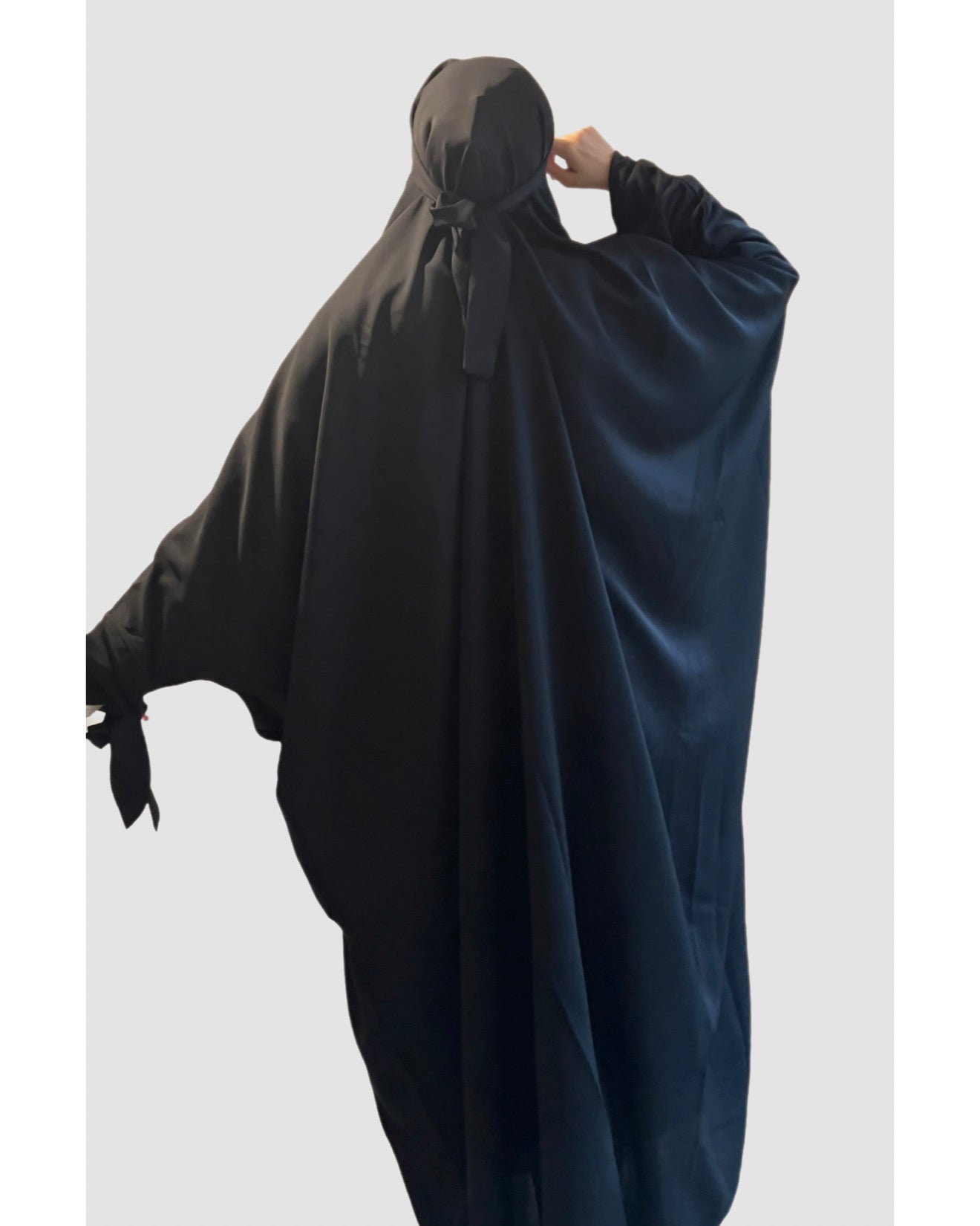 One Piece Jilbab/Salah Abaya - Tie Cuff with Pocket - Black