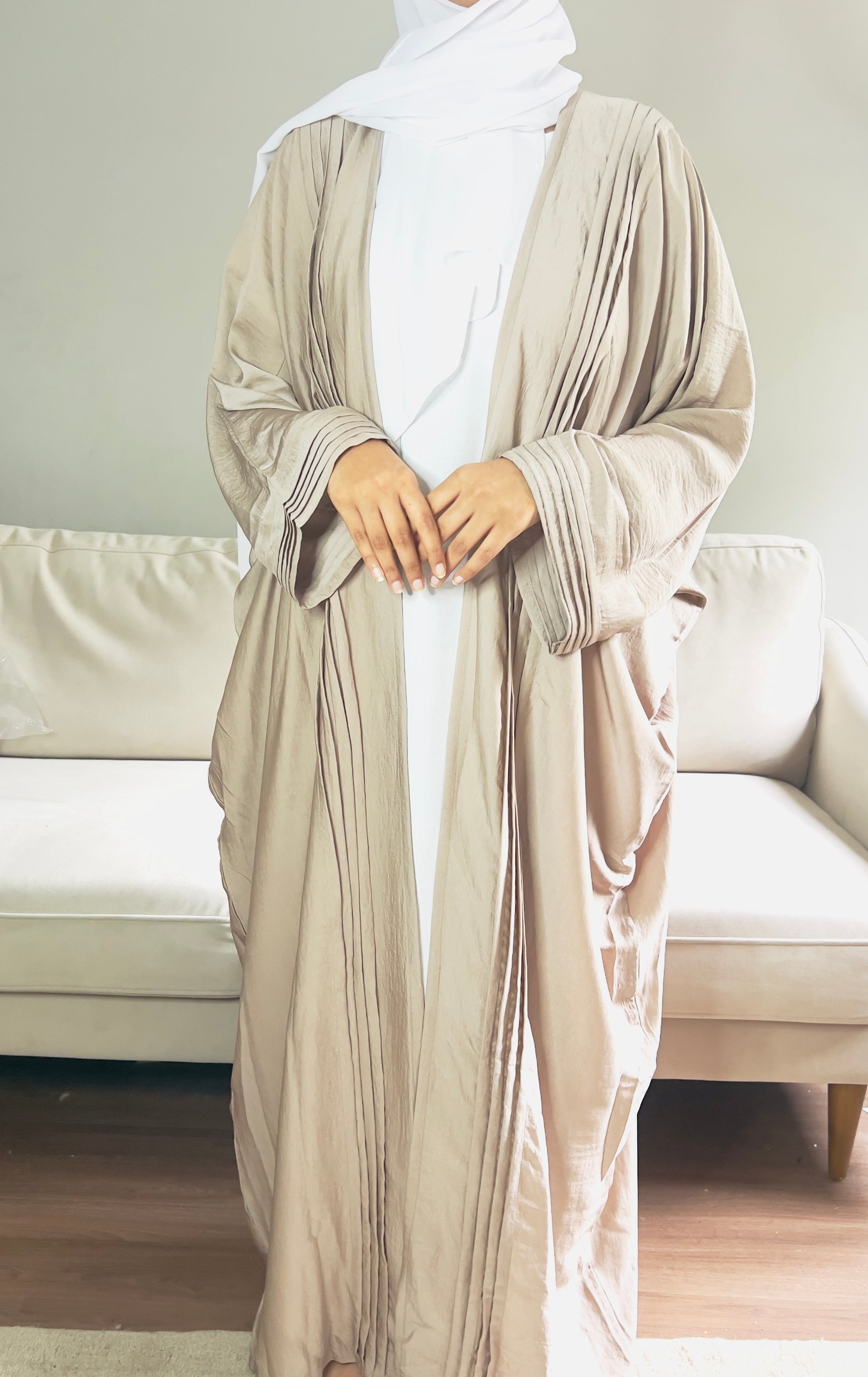 Aria Abaya Beige White Inner Slip